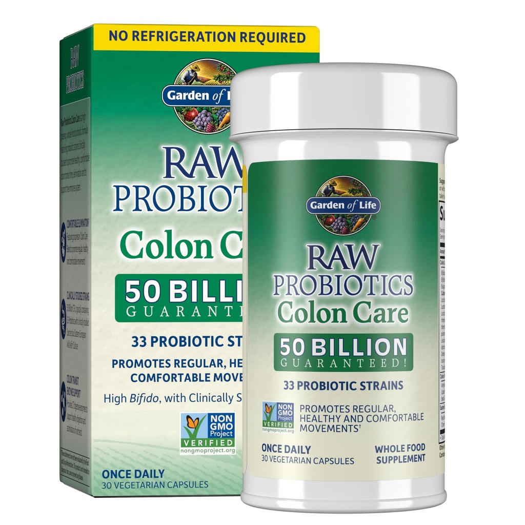 Puutarha Life Probiootit naisille ja miehille - Raw Probiootit Colon Care 50 miljardia PMY ja Enzymes, Säilyvyys vakaa kerran päivässä Acidophilus Probiootti sääntöjen ja immuuniterveyden tukea, 30 kapselia