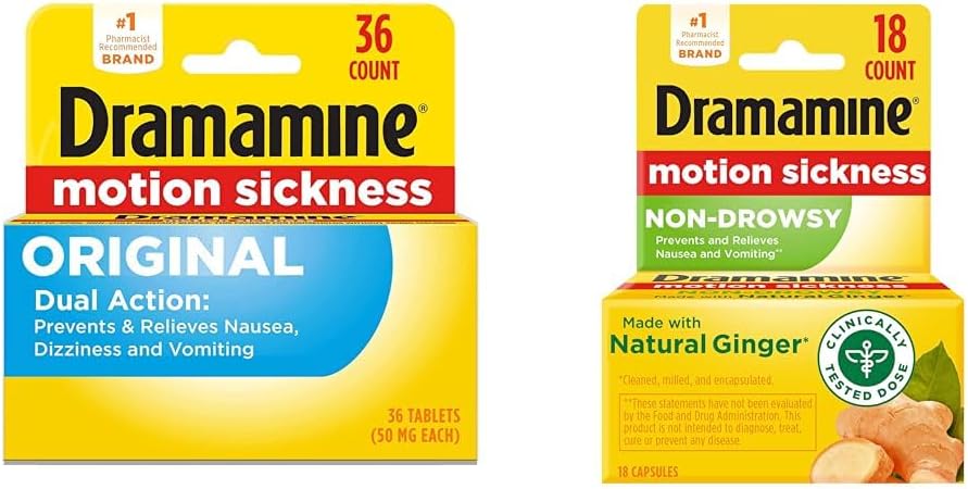 Dramamine Original, Motion Picture Relief, 36 Count & Non-Drowsy, Motion Picture Relief, Made with Natural Inger, 18 Count