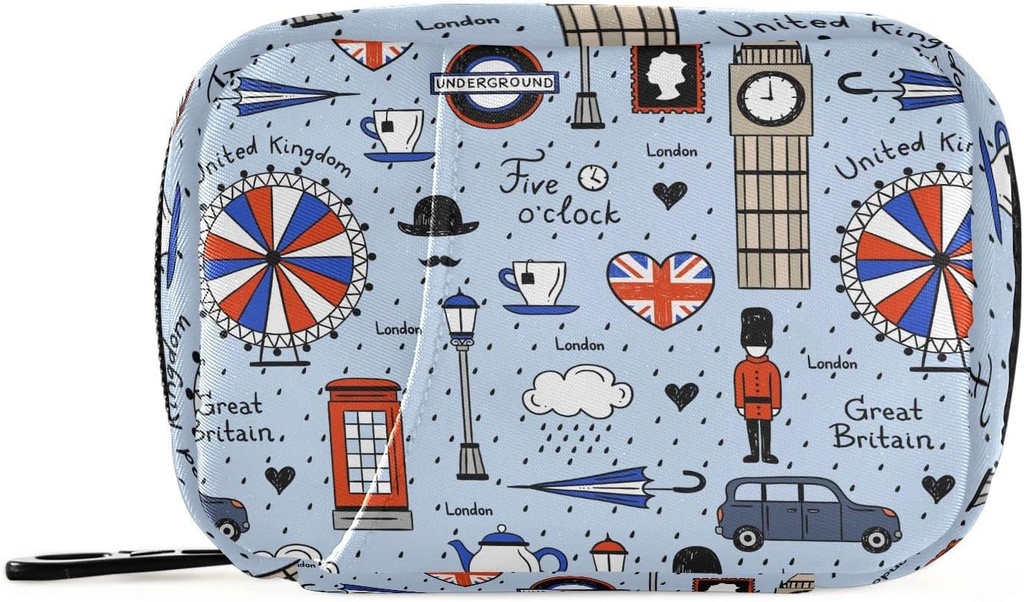 London Retro Print Pill Box 7 Day Pill Case Travel Pill Organizer Bag med Zipper Portable Weekly Vitamin Medicine Supplement Holder Pouch Bag