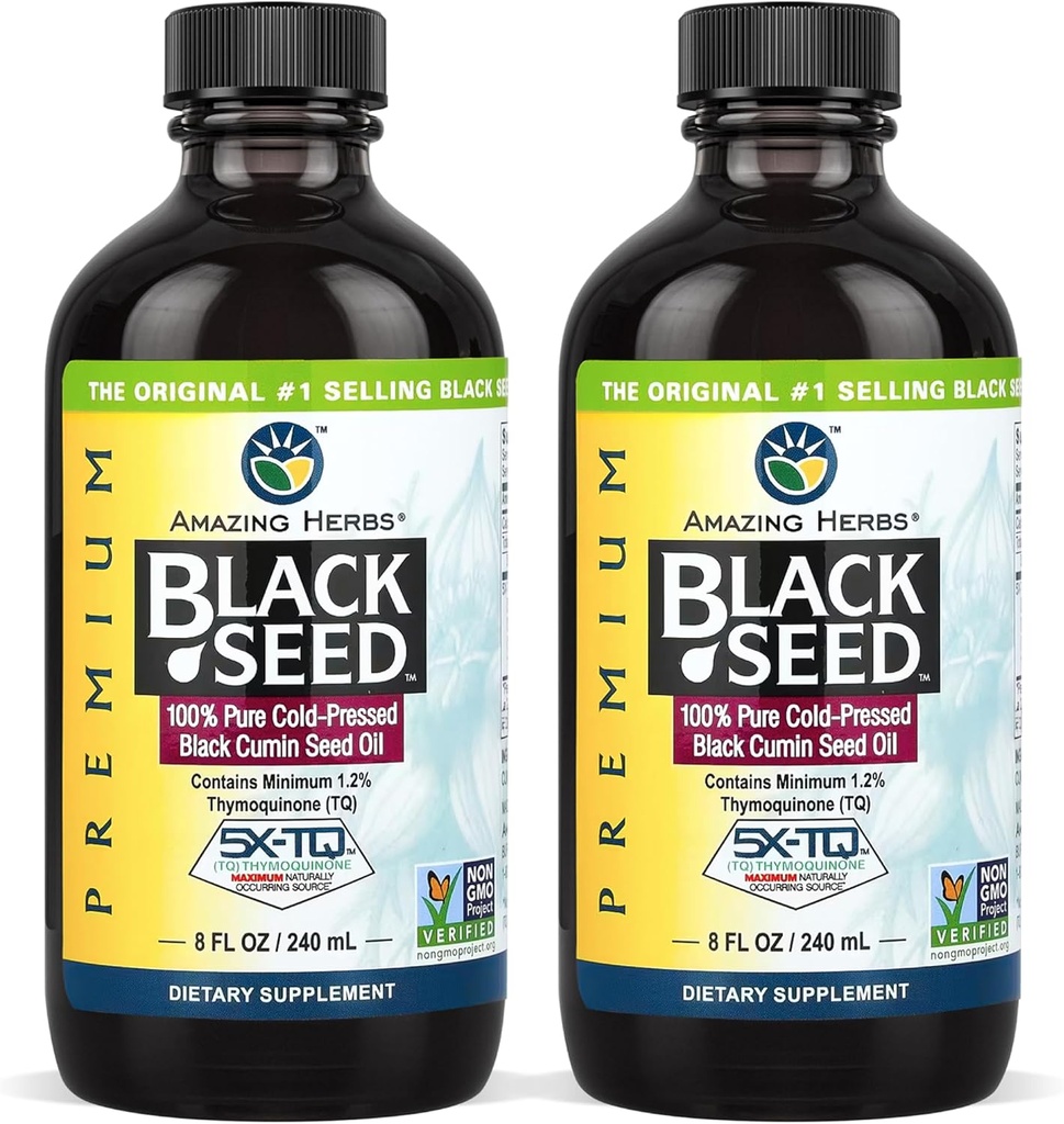 Amazing Yrtit Premium Black Seed Oil - Gluteeniton, Ei GMO, Cold Pressed Nigella Sativa Aids in Digestive Health, Immuno Support, Brain Function - 8 Fl Oz (paketti 2)