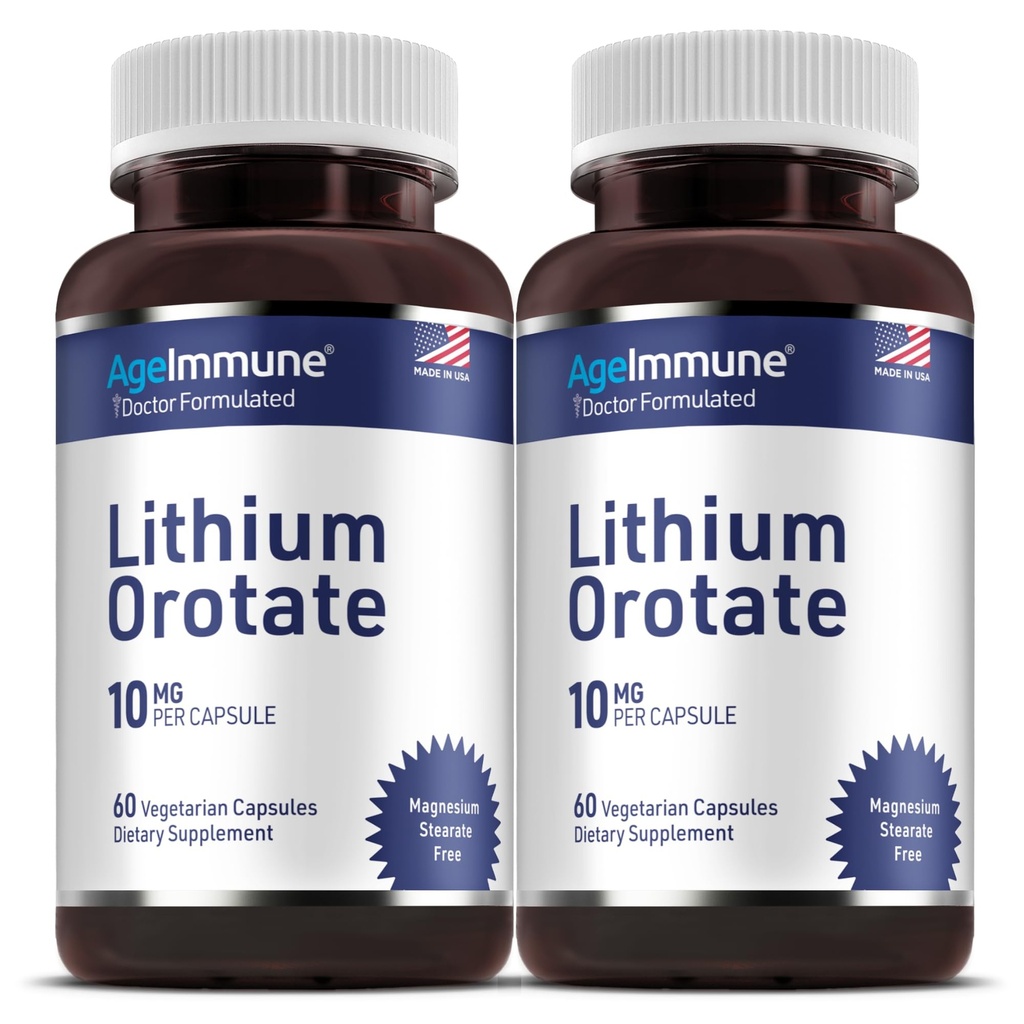 Litium Orotate Supplement 10 mg, 60 vegetariska kapslar. Stöder minnet och emotionellt välbefinnande. Magnesium Stearate Free Supplements. (2)