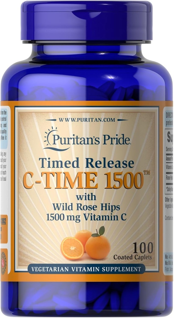 Puritanin Pride C-vitamiini 1500 mg Rose HIPS Caplets, 100