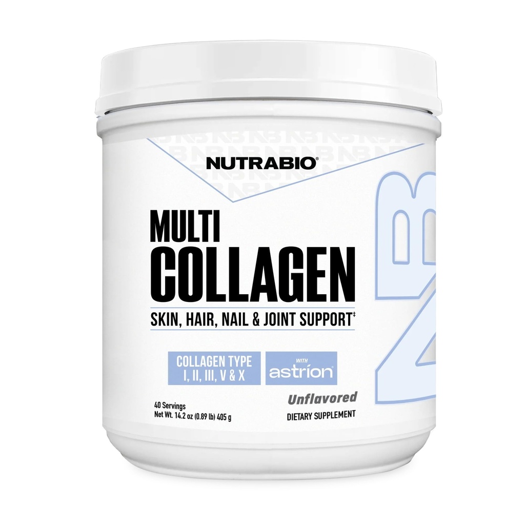 NutraBio Multi Collagen Powder- Hydrolyzed Collagen Peptides för glödande hår och hud- Grass-Fed- Collagen Powder för kvinnor och män- 40 portioner