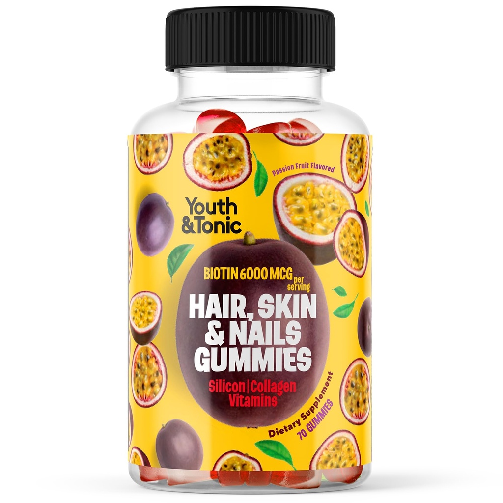 70 Hair Gummies Biotiini 6000 mcg Kollageeni Silikoni PABA & Multivitamiinit 