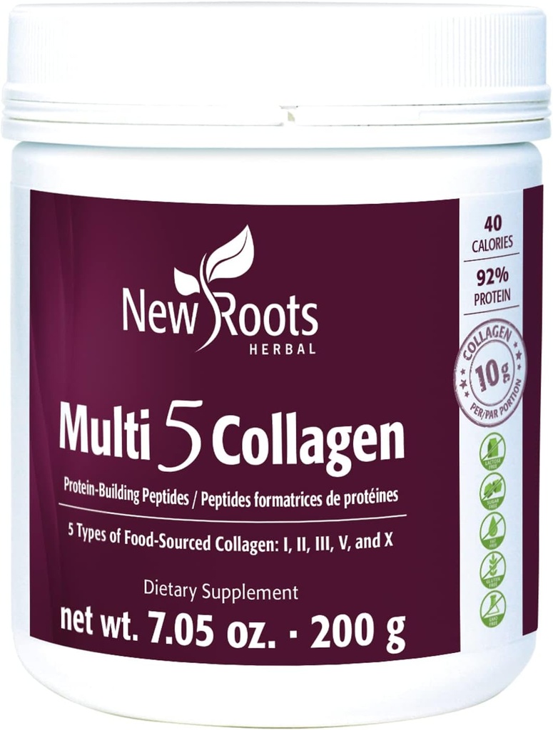 Uusia juuria: Multi 5 Collagen Powder Supplement (tyypit I, II, III, V ja X) Hydrolyzed Collagen - Dairy & Gluten Free - 12g per Tarjoilu - 7.05 oz