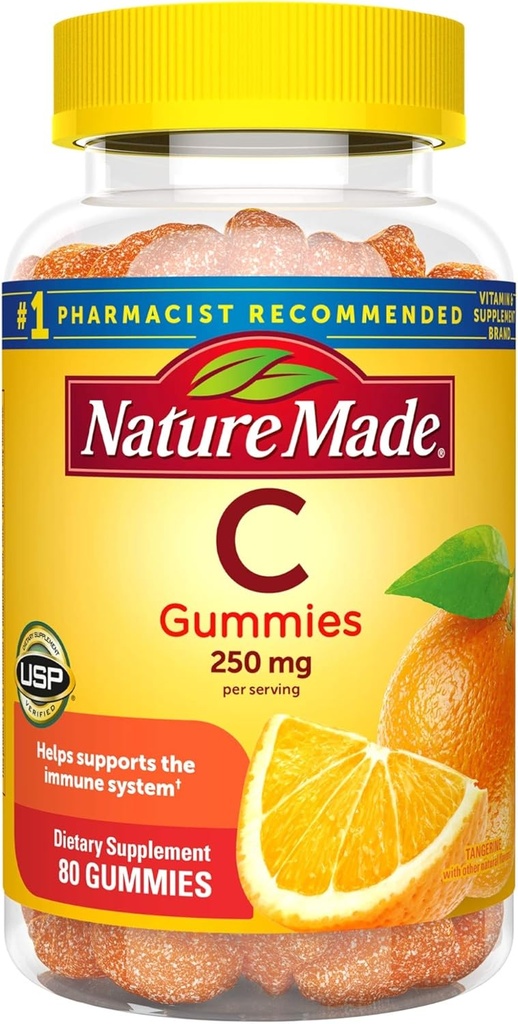 Vitamin C Gummies 250 mg, 80 greve, för immunstöd, antioxidantstöd, Collagen stöd för hudhälsa, Tangerine