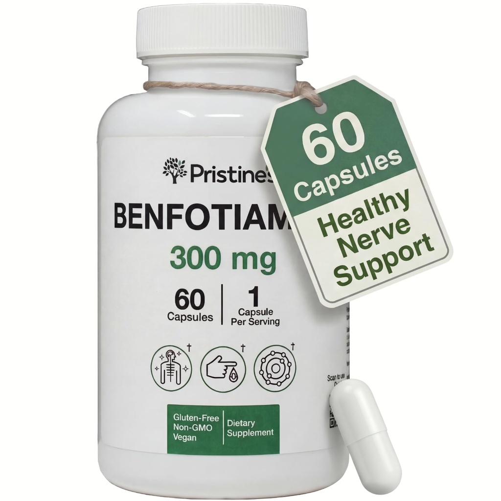 PRISTINE n benfotiamiini 300 mg korkea hyötyosuus hermotuki täydentää - 60 päivän tarjonta - rasvaa liukeneva B1-vitamiini täydentää - Vegan - ei-GMO