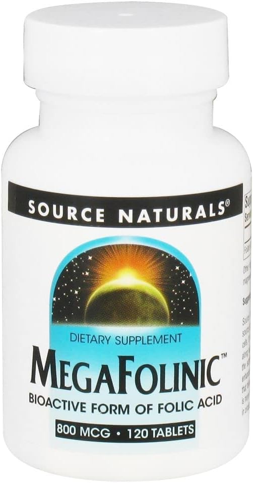 Source Naturals MegaFolinic 800mcg Bioaktiivinen foolihappo, aivojen ja solujen terveys - 120 tablettia