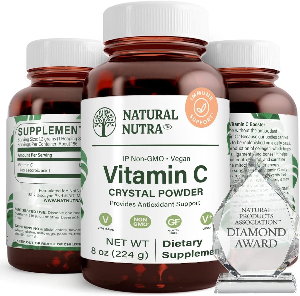 Natural Nutra Pure Vitamiini Crystal Powder from Askorbiinihappo, Boost Immuniteetti, Ylläpidä Kapillaari Strength Supplement, Lisää Iron Imeytyminen, Ei-GMO, Rikkakasvien torjunta-aine, Torjunta-aine, Soy Free, 8 Oz