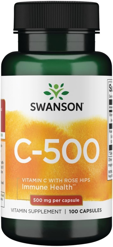 Swanson C-vitamiinia Rose HIPS Immuunijärjestelmä Tuki ihon kardiovaskulaarinen terveys Antioksidantti täydentää 500 mg 100 kapselia