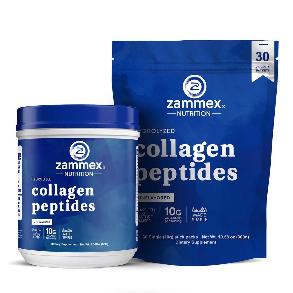Zammex Collagen Peptides Powder 600g + 30 Sticks Travel Packets