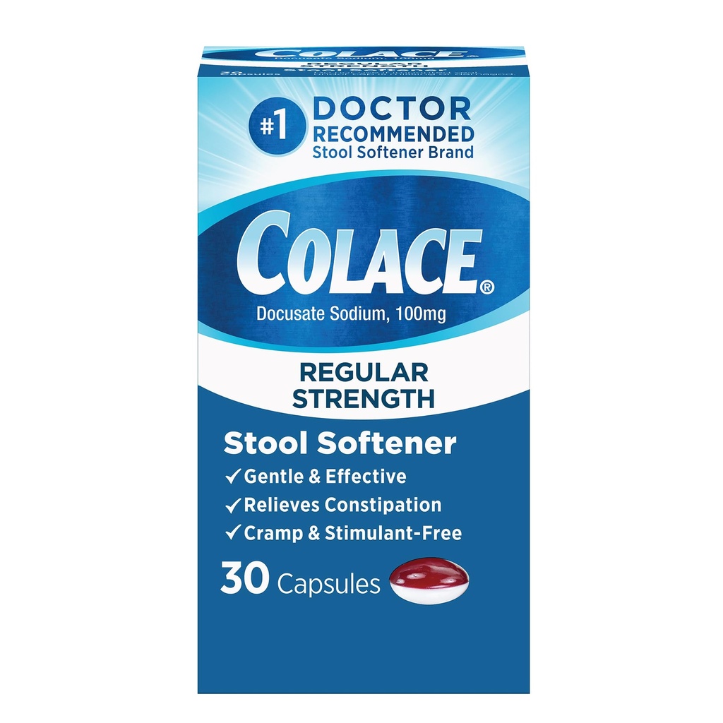 Colace Säännöllinen vahvuus Jakkara Softener hellätehoinen Ummetus Relief, nro 1 Tohtori Suositeltava Jakkara Softener Brand, 100 mg Docusate Kapselit, 30 Count