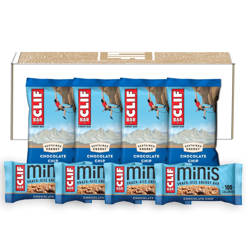 CLIF BAR - Chocolate Chip - koko ja mini energiapatukat - valmistettu orgaaninen kaura - ei-muuntogeeninen - kasvipohjainen - 2.4 oz. ja 0,99 oz. (20 Count)