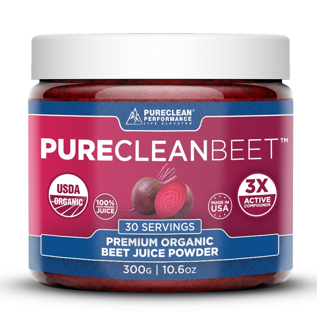 PureClean Beet Premium Beet Juice Powder - 100% Organic Nitric Oxide Support för Clinically-Proven 3X Större cirkulation, uthållighet och energi - Proudly Cold-Pressed, Eco Friendly, USA - 30 portioner