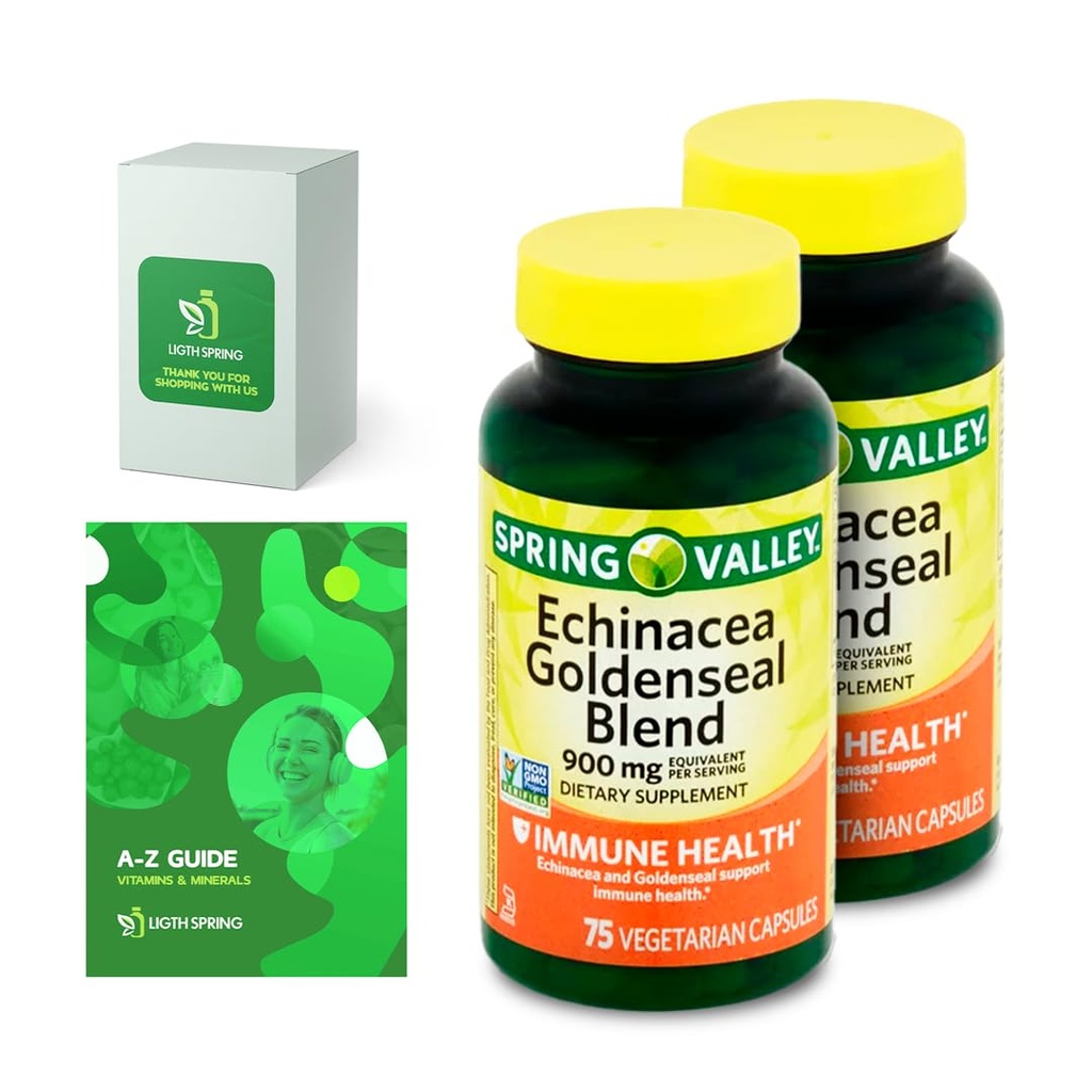 Echinacea Goldenseal Blend Ravintolisä, 900 mg, 75 Ct Bundle, jossa on vitamiineja ja kivennäisaineita A-Z - Parempi Ligth & Spring Guide@ (3 tuotetta)