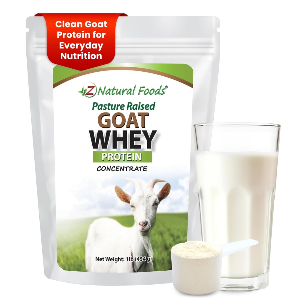 Z Natural Foods Goat Whey Protein Powder konsentraatti - Denaturoimaton, Makua, Pasture Kasvatettu Whey - Clean Goat Protein Powder with Vital Proteins for Weight Management, Immunosupport, Fitness, 1 lb