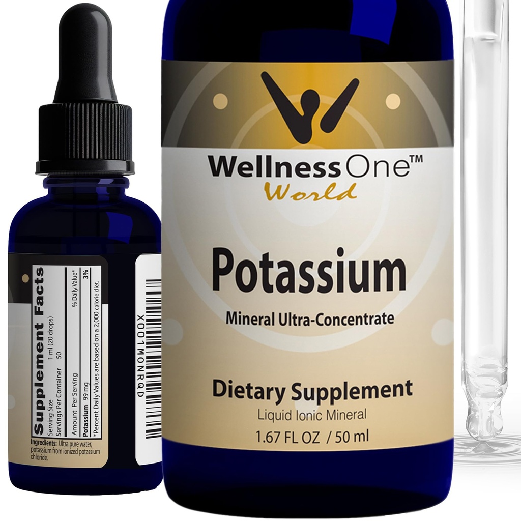 WellnessOne Ionic Kalium Supplement - Kaliumkloridi drops nopea imeytyminen - Boost Immunomy System & Muscle Function - USA Testattu, Vegaani, ei-GMO, Gluteeniton, Makuton, 1,67 fl oz