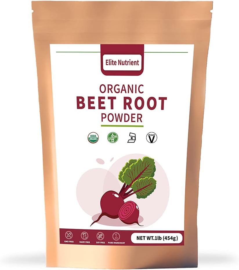 Organic Beet Root Powder, Non-GMO, Gluten Free, Vegan Superfood, Nitric Oxide Booster, Öka Stamina & Förbättra träningsprestanda (16 oz.)