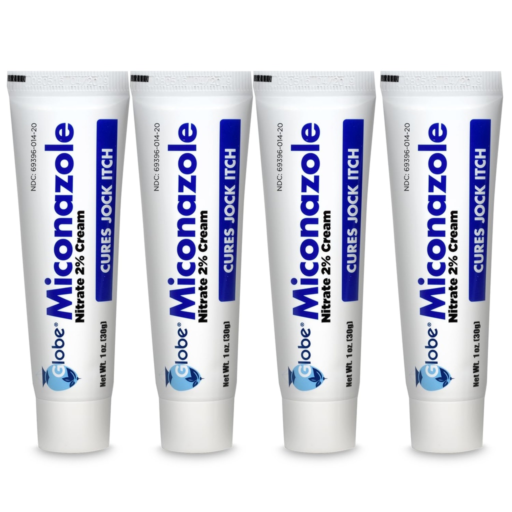 Globe (4 pakkaus) Mikonatsoli Nitraatti 2% Sienilääke Cream, Cures Useimmat urheilijat Jalka, Jock kutina, Ringworm ja enemmän. 1 OZ Tube