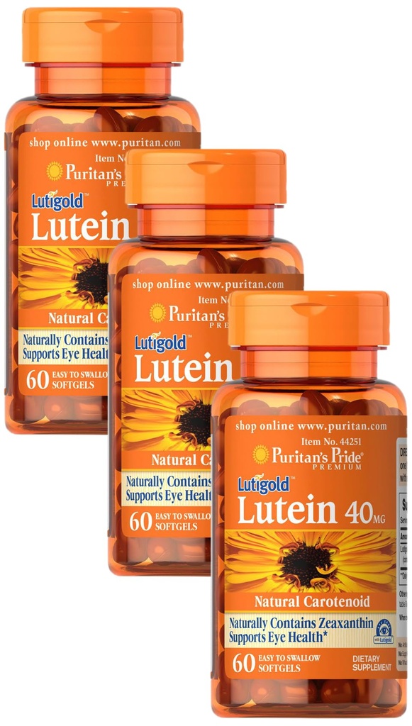 Puritan's Pride Lutein 40 Mg Zeaksantiinilla, auttaa tukemaan silmien terveyttä*, Kokopapu, 60 Ct (paketti 3)