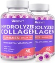 Sokeriton hydrolysoitu kollageeni Gummies, Collagen Peptide Gummies for Women, Collagen Protein tyyppi I, II, III, V, X kanssa Biotiini, C-vitamiini, D, B12 hiusten ihon kynnet