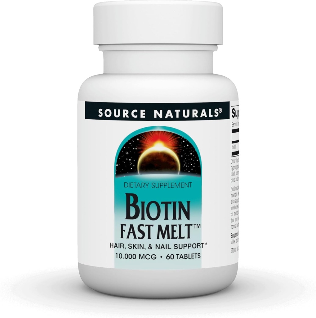 Källa Naturals Biotin Fast Melt, Hair Skin och Nail Support*, 10 000 mg - 60 Fast Melt tabletter