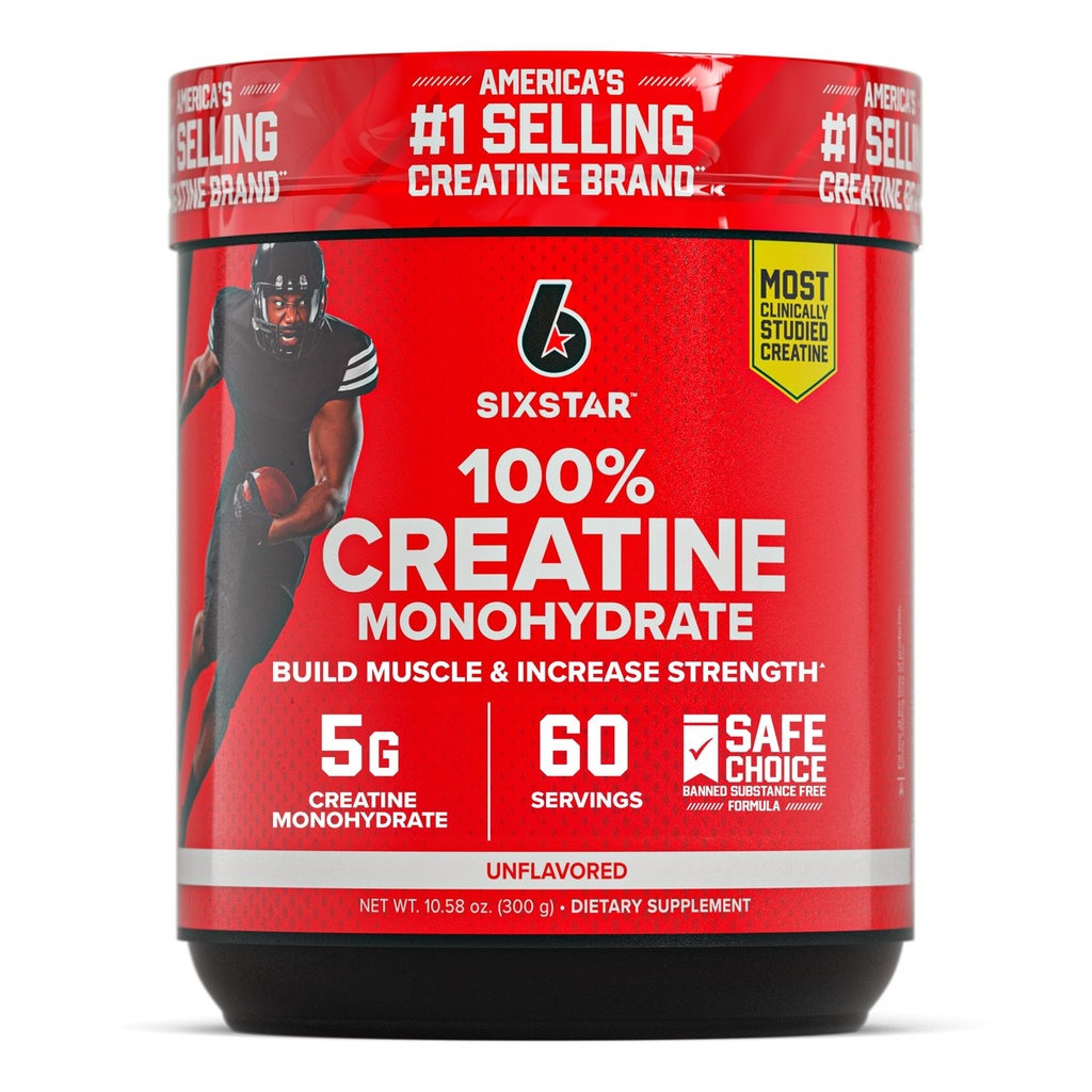 Kuusi tähteä 100% Creatiini Monohydraatti Powder - makuamaton Micronized Creatiini Monohydraatti täydentää harjoittelun suorituskykyä, Lihas Building & Strength - Creatiinijauhe naisille ja miehille - 60 tarjoiluja