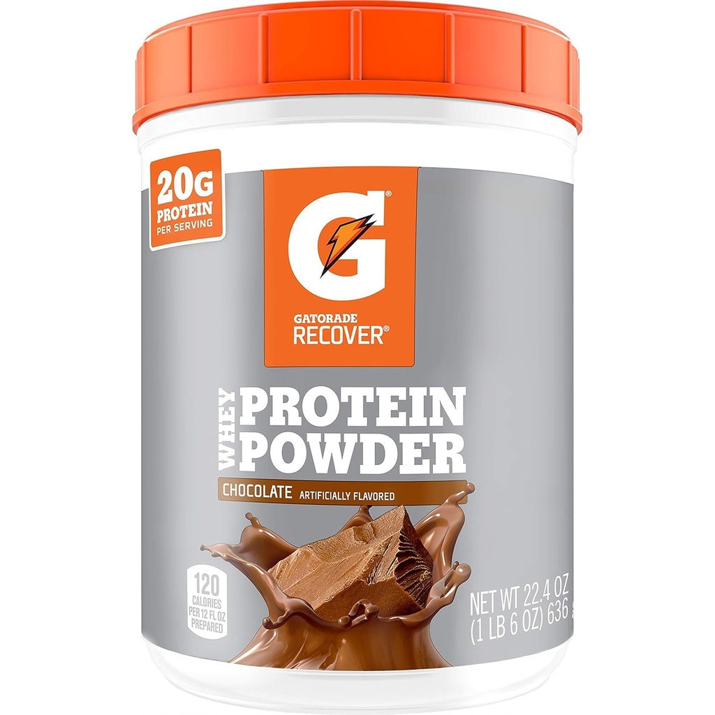 Gatorade Whey Protein Powder, Chocolate, 22,4 Ounce (20 annosta per säiliö, 20 grammaa proteiinia per annos)