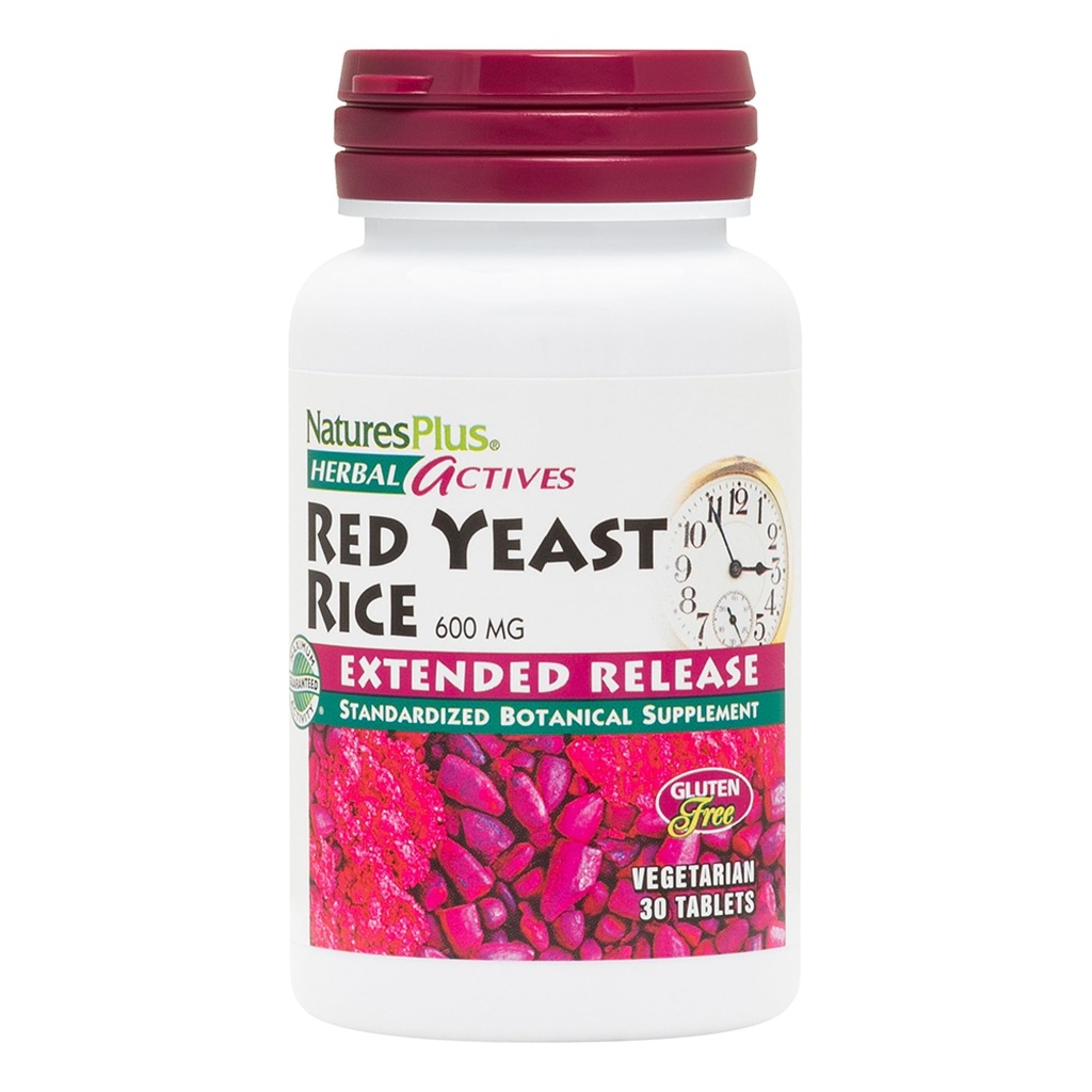 Natures Plus Herbal Actives Red Yeast Rice, Extended Release - 600mg, 30 Vegan tabletter - Herbal Supplement - Vegetarisk, glutenfri - 30 portioner
