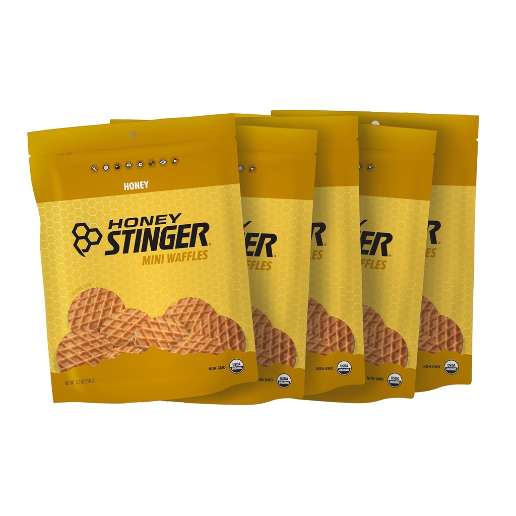 Honey Stinger Organic Mini Honey Waffles, Energy Stroopwafel kuntoiluun, Endurance ja suorituskyky, Sports Nutrition for Home & Gym, Pre and Post Treen, 5 Bags, 26.5 Ounce