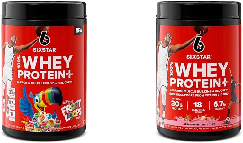 Six Star Whey Protein Powder Froot Loops Flavor & Strawberry Smoothie 