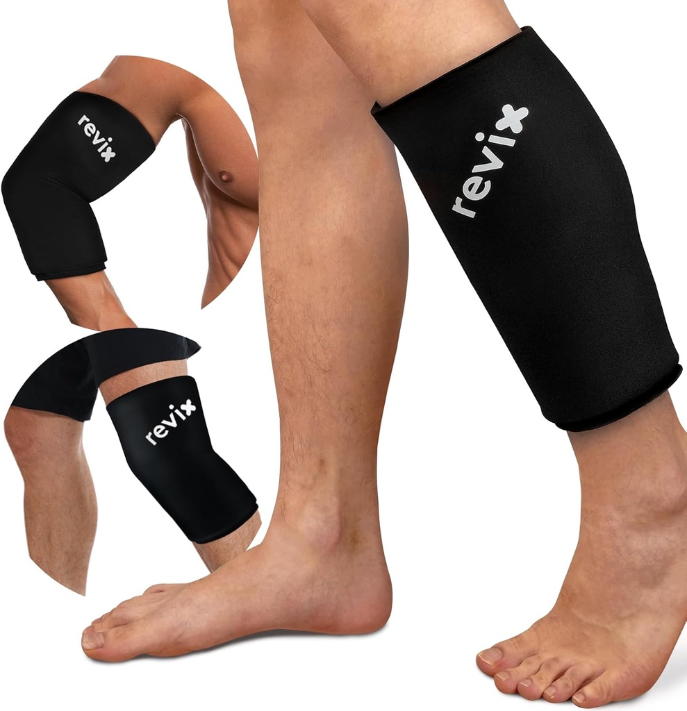 REVIX XL Shin Splints Ice Sleeve, Vasikanjäätiköiden uudelleenkäytettävissä, polvilla, käsivarsilla ja kyynärpäillä, alajalkakompressio Hihaton kylmä pakkaus lievittää luuvaurioita ja juokseva Recovery, 360° kattavuus