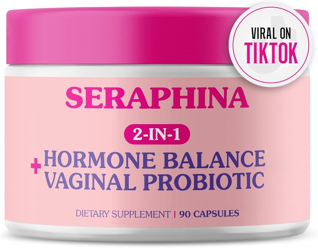 Seraphina Vaginal Probiotics 2-i-1 för kvinnor + Hormonbalans - 90 kapslar Fullständig Feminin Care, PMS & Urinary Tract Health, Prebiotic Blend, 10 miljarder CFU, 6 Stammar (90 greve 1)