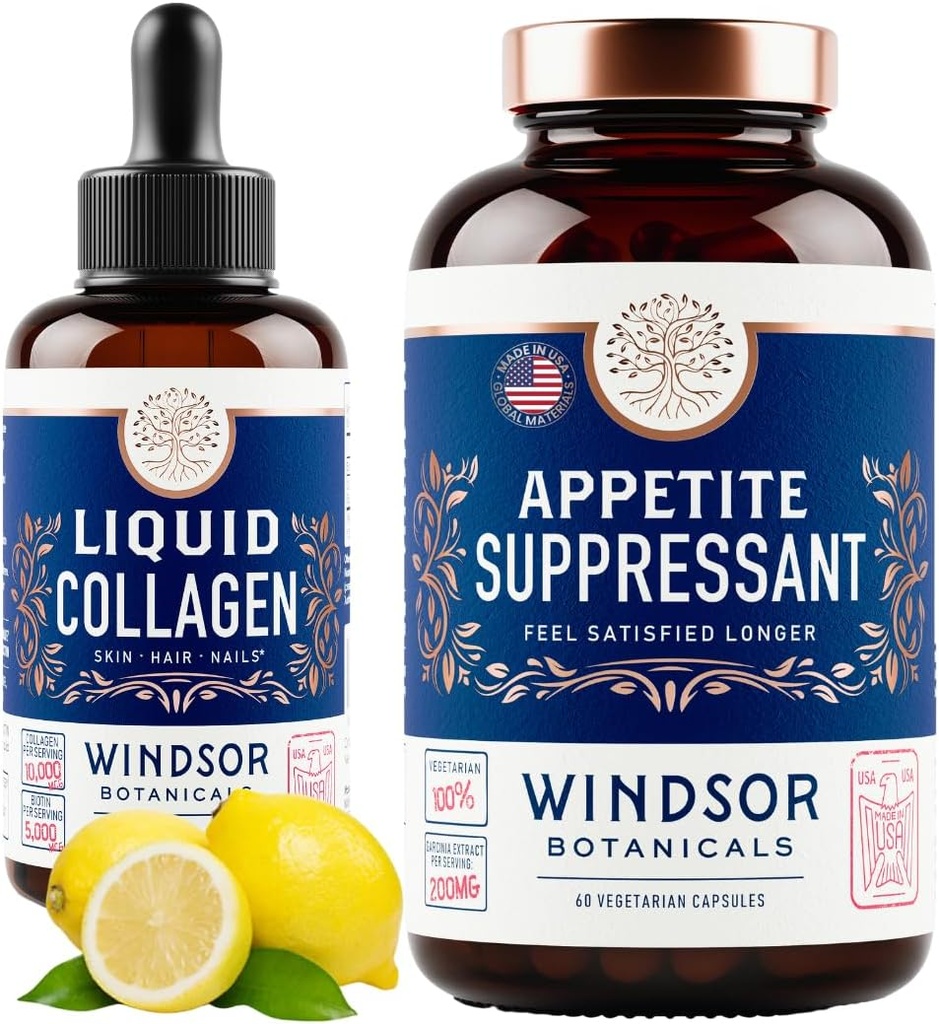 WINDSOR BOTANICS Liquid Collagen ja ruokahalua Suppressant Kauneus ja hyvinvointi Bundle