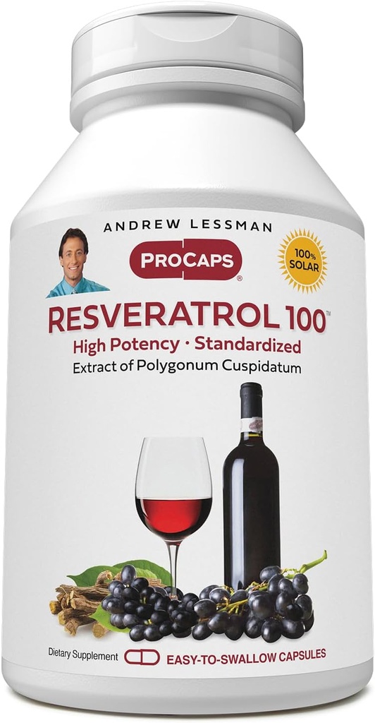 ANDREW LESSMAN Resveratrol-100mg - 30 kapselia - Red Wine's Beneficial, Luonnollisesti Oksidantti, Ilman alkoholia. Lisäaine vapaa