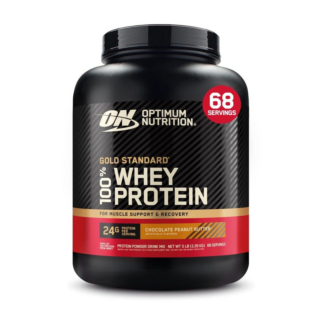 Optimum Nutrition Gold Standard 100% Whey Protein Powder, Chocolate Peanut Butter, 5 punta (Packaging May Vary)