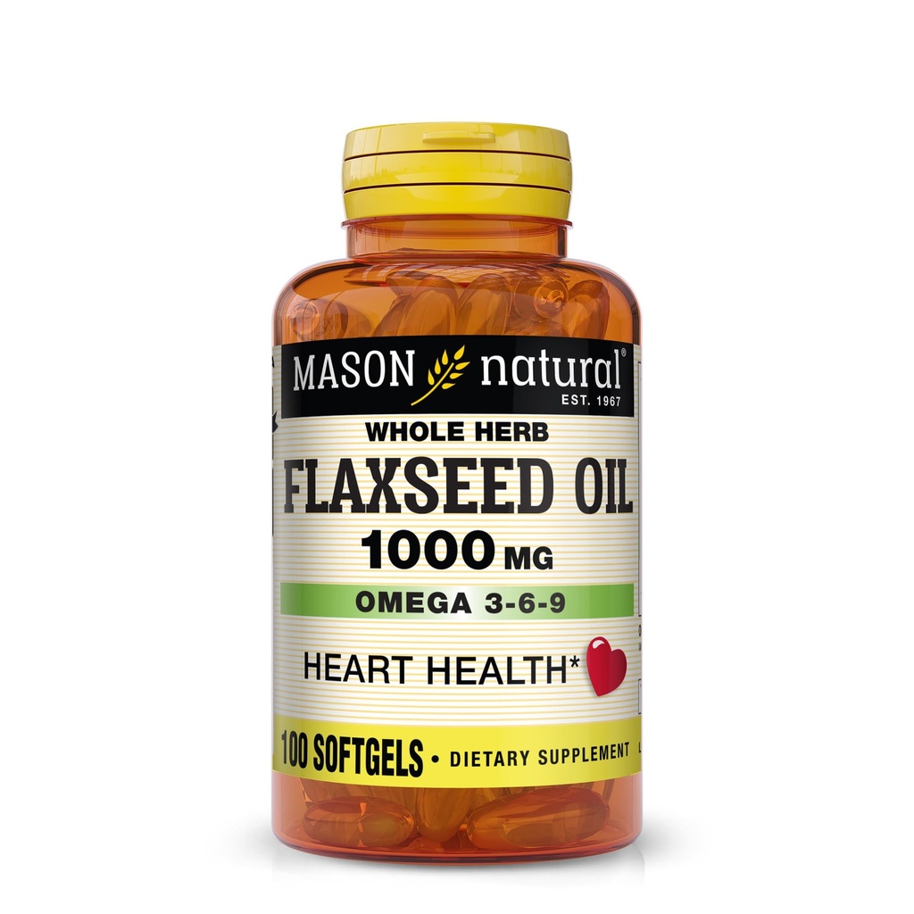 MASON NATURAL Pellavaöljy 1000 mg Omega 3-6-9 Softgels for Heart Health 