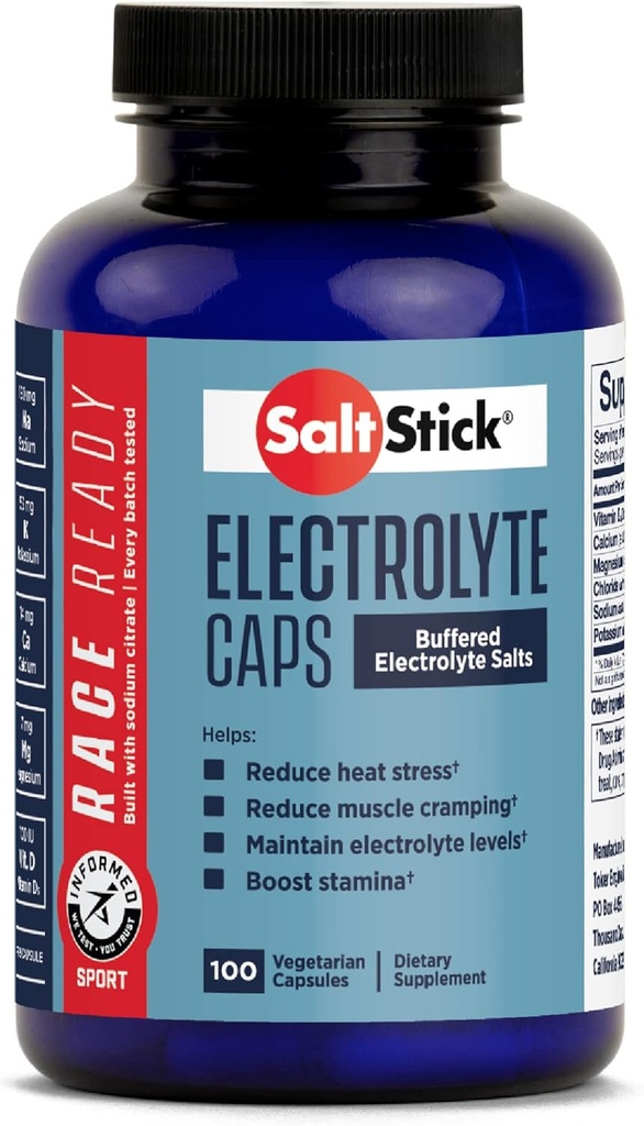 SaltStick Race Ready Electrolyte Capsules | Informerad Sport Certified Electrolytes | Salt Pills / tabletter för körning | Sport Nutrition Hydration, hjälper till att minska muskelkramper | 100 kapslar