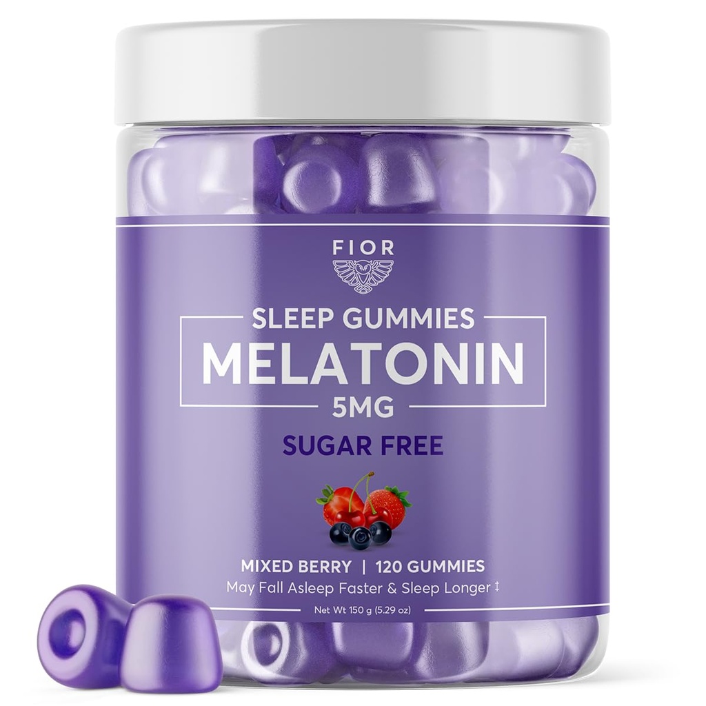 FIOR Sugar Free 120 count unilääke & rauhallinen Gummies, Melatoniini Gummies unilääkkeitä aikuisille & lapsille. Gummy Vitamiinit uneen. Aikuiset & Lapset Melatoniini & L-Theanine Gummies Luonnollinen kasviperäisten uniapu.