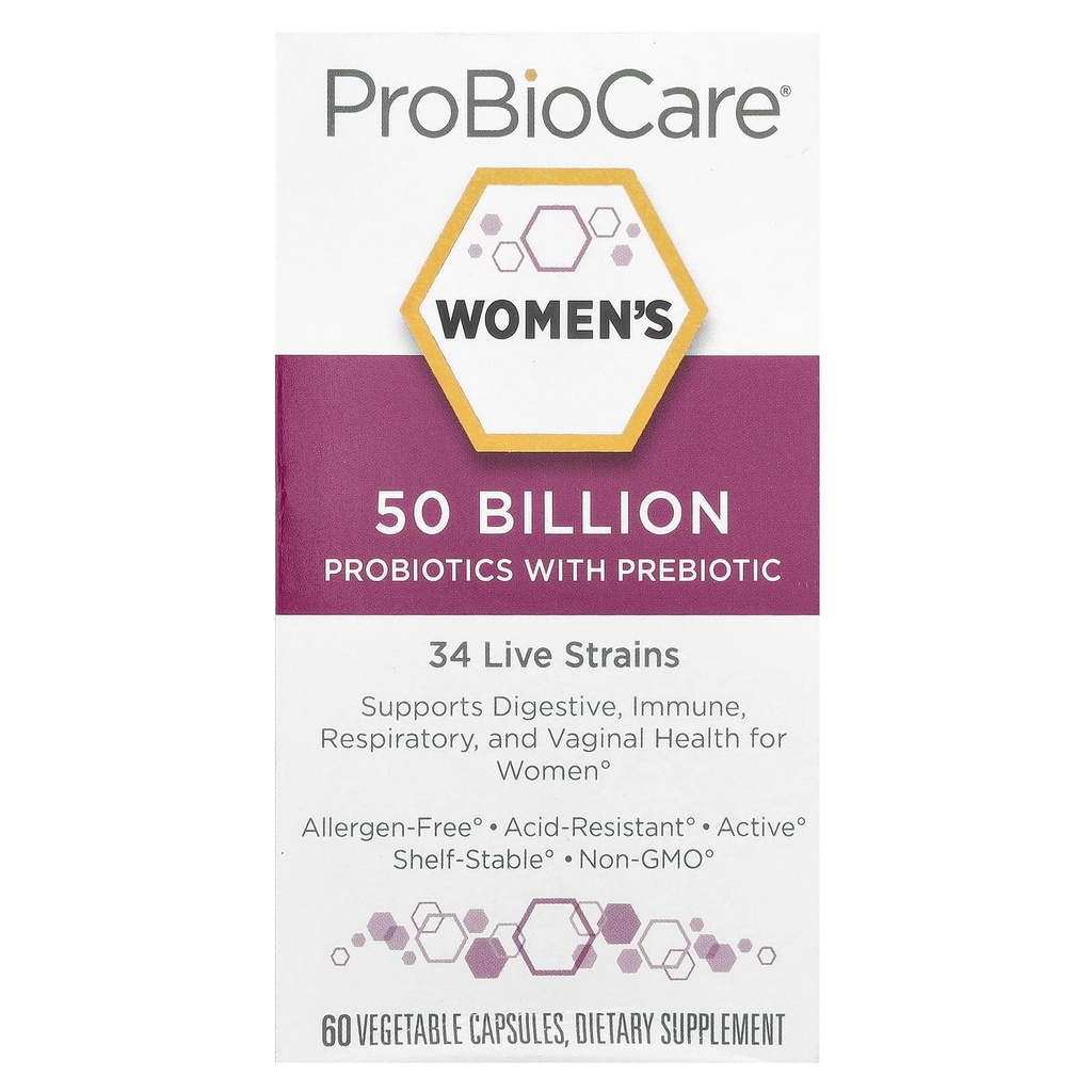 ProBioCare Probiotics for Women, 50 Billion CFUs Multi-Strain Probiotic Supplement, stöder Digestive, immunitet, andning och vaginal hälsa för kvinnor, Gluten Free, 60 kapslar