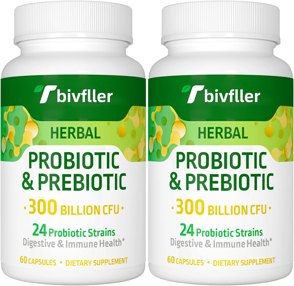 Probiotika för kvinnor män- 300 miljarder CFU, 24 Strains Probiotic + 15 Organiska örter Prebiotika Blend, Pre och Probiotika, för Digestive Health, Immune & Gut, Diarrhea, Bloating, Vegan, 4 månaders leverans