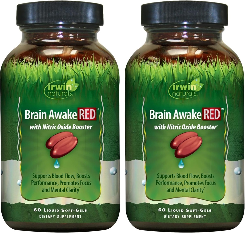 Irwin Naturals Aivot Herätys Punainen Typpioksidi Booster - 60 Liquid Soft-Gels, pakkaus 2 - Tuki aivojen terveys & Optimoi suorituskyky - 40 Yhteensä