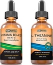 SBR Nutrition D3+K2 ja L-Theanine Bundle-vitamiini D3K2 (MK7) nestetippa, piparminttu, 1oz ... L theaniini 225 mg nestetippa, 2oz.