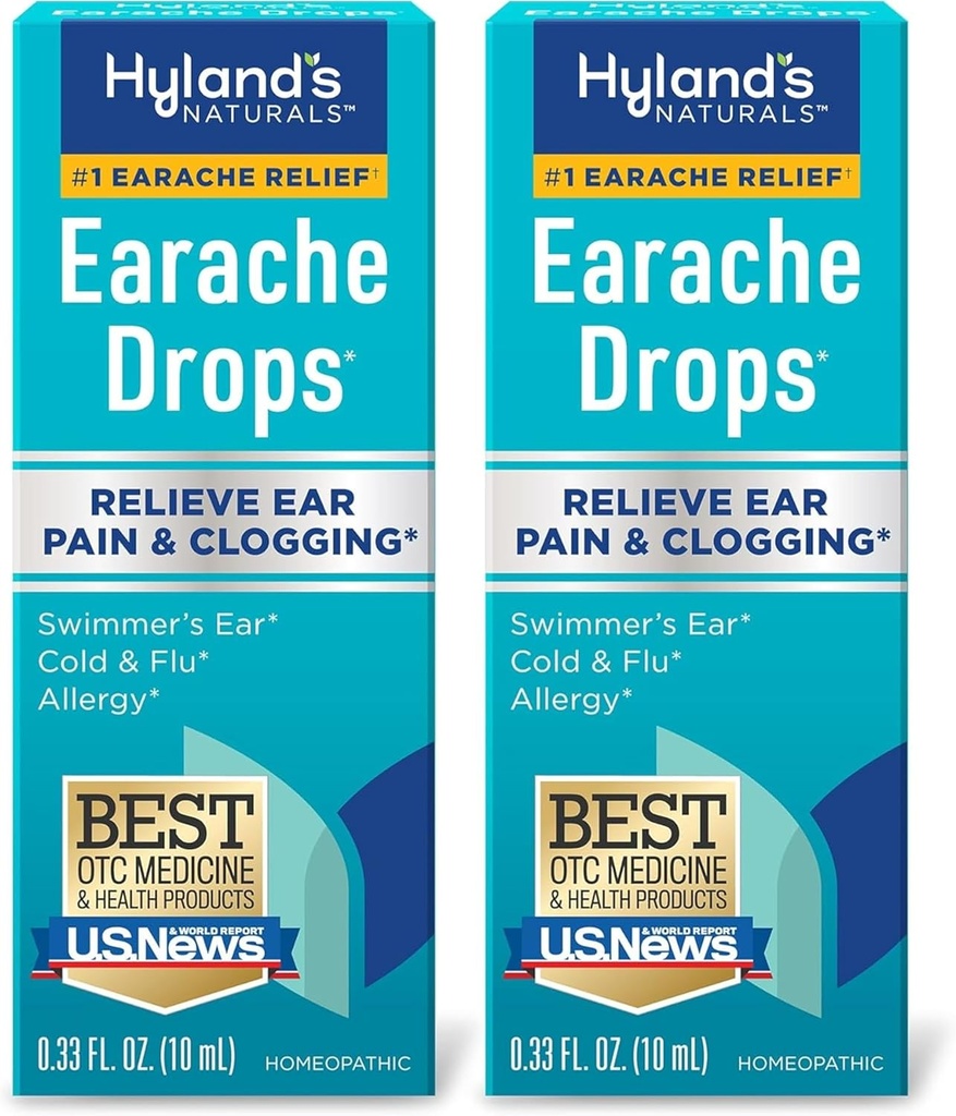Hyland's Eurache Drops, Natural Relief of Swimmer's Ear, kylmä ja flunssa, Allergia Oireet, ikä 4 ja ylös: (2 Pack)