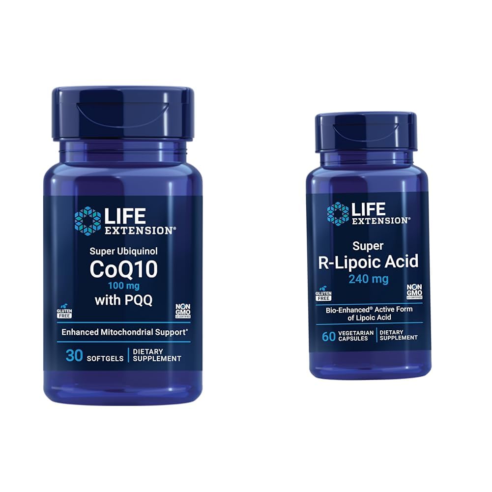 Life Extension Super Ubiquinol CoQ10 kanssa PQQ, CoQ10, PQQ, shilajit, Heart Health & Super R-lipoic Acid .
