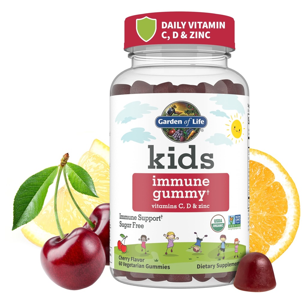 Puutarha Life Kids Immuunit Tuki Gummies kanssa C-vitamiinia, D kuten D3 & Sinkki 3-in-1 Päivittäinen lapsille...