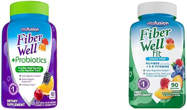 Vitafusion Fiber Well + Probiootit 60 Count and Fiber Well Fit 90 Count Gummy Vitamiini Bundles