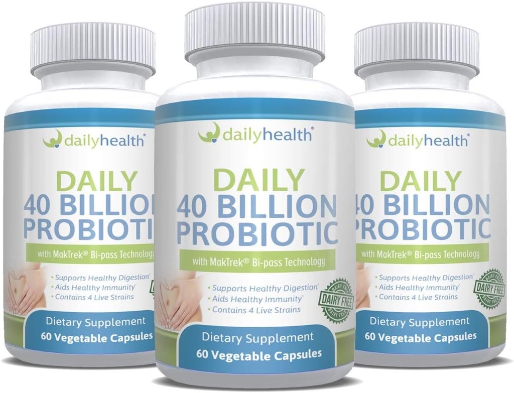 Daily Probiootti 40 miljardia PMY MakTrek Bi-Pass Technology Digestion Immuniteetti Terveys 180 kasviskapselit