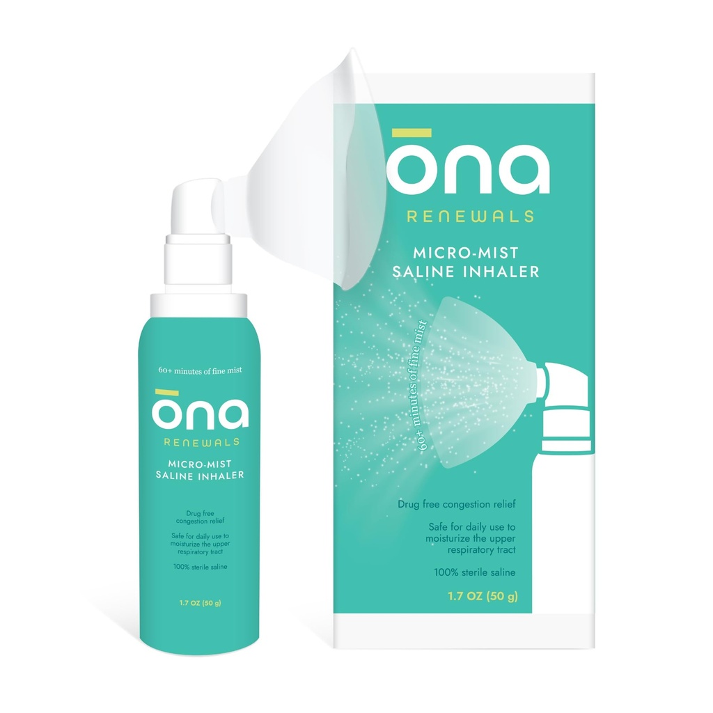 ONA Uudistuvat saliini Micro-Mist Nenän inhalaattori, Ruuansulatus helpotus aikuisille, kylmä ja flunssa, Allergia, Sinus Relief, hajuton, 1,70