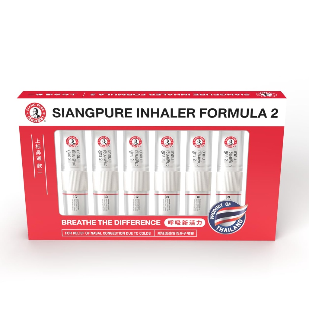 Siang Pure Aromatherapy Nenän inhalaattori - Jäähdytysmentoli, piparminttu ja Eucalyptus Oil - Allergia, ahtaus & Sinus Relief (6 pakkaus)